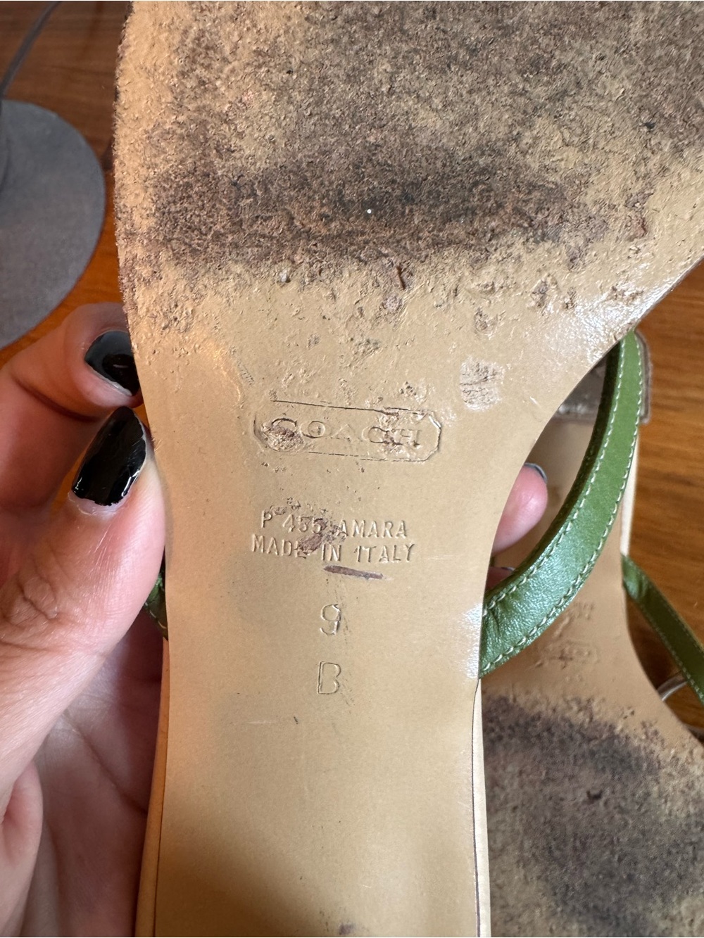Y2K Vintage Coach Green Leather Butterfly Thong Heel Sandals - Picture 4 of 6